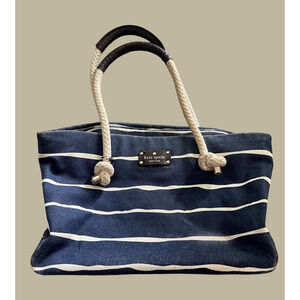 KATE SPADE NEW YORK Striped Canvas Tote Purse, Navy Blue